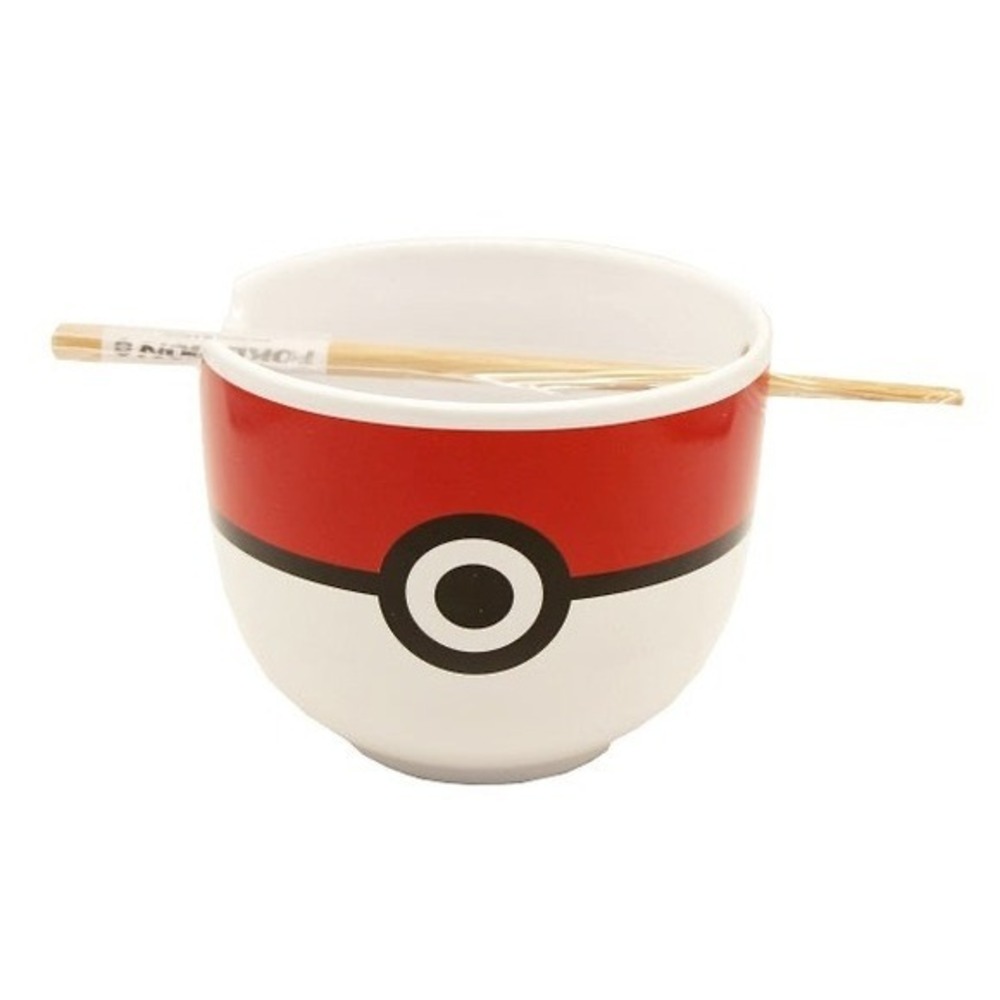 Pokemon‎ Ceramic Ramen Bowl with Chopsticks Pokeball Officially Licensed Red
